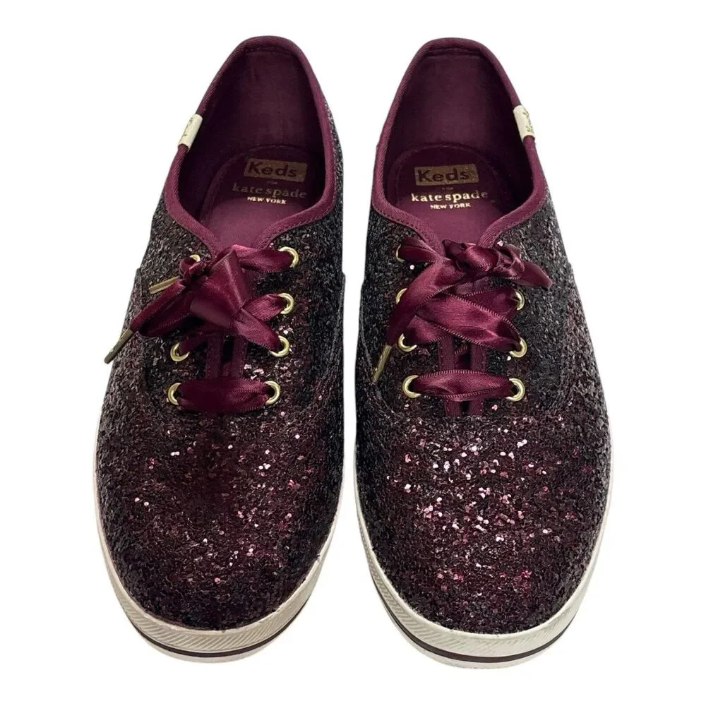 Keds Kate Spade New York Deep Cherry Glitter Sneakers Women’s Shoes Size 8.5